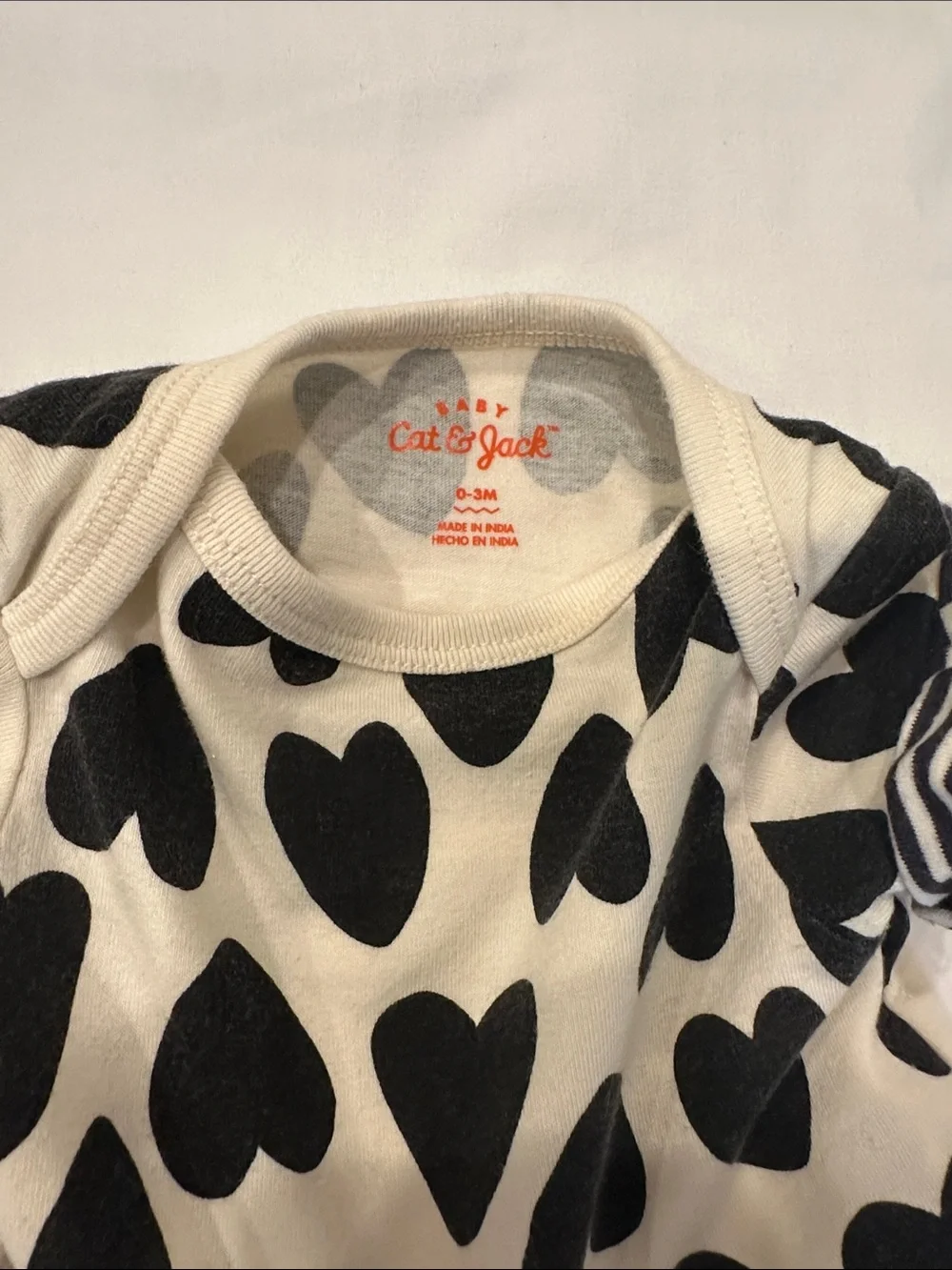 Cat & Jack Cream and Black Heart-Print One-Piece Romper